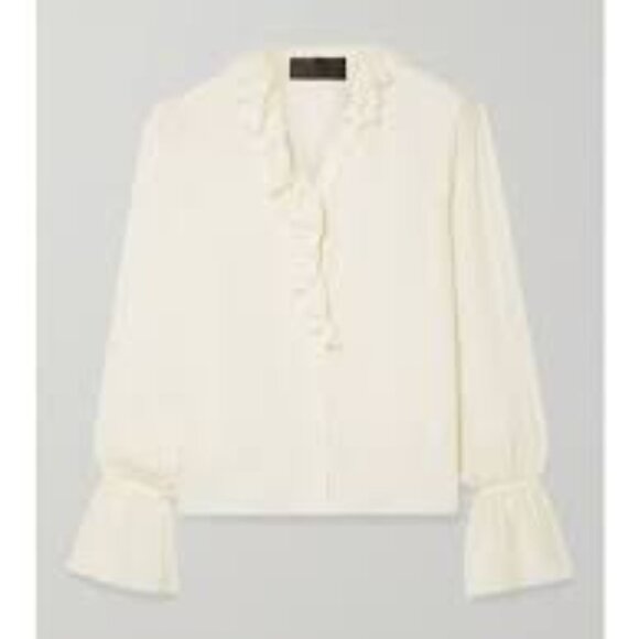 NWOT NILI LOTAN Cecily Ruffled Silk-Georgette Blouse - Ivory - Picture 2 of 7
